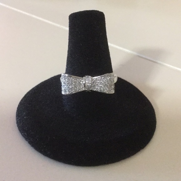 New Sterling silver bow ring sapphire detail SZ 8 - Picture 7 of 8